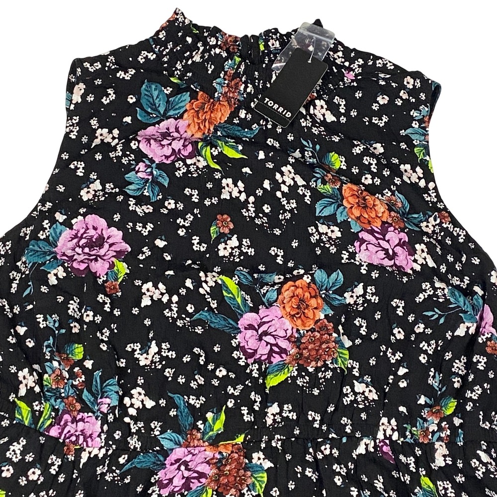 Torrid Black Floral Gauze Sleeveless Mock Neck Dress Plus Size 3 3X Maxi NEW